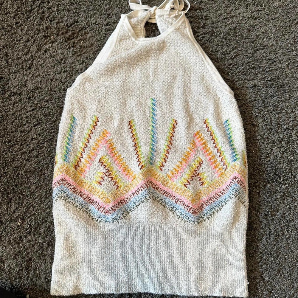 Modern Anthropologie Boho Crochet Tank Top Size XS Cream Rainbow Festival Summer